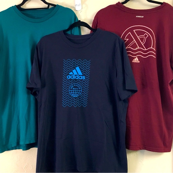 “End Plastic Waste” Adidas Graphic Short Sleeve T-Shirt Bundle XL Blue Red - Picture 1 of 10